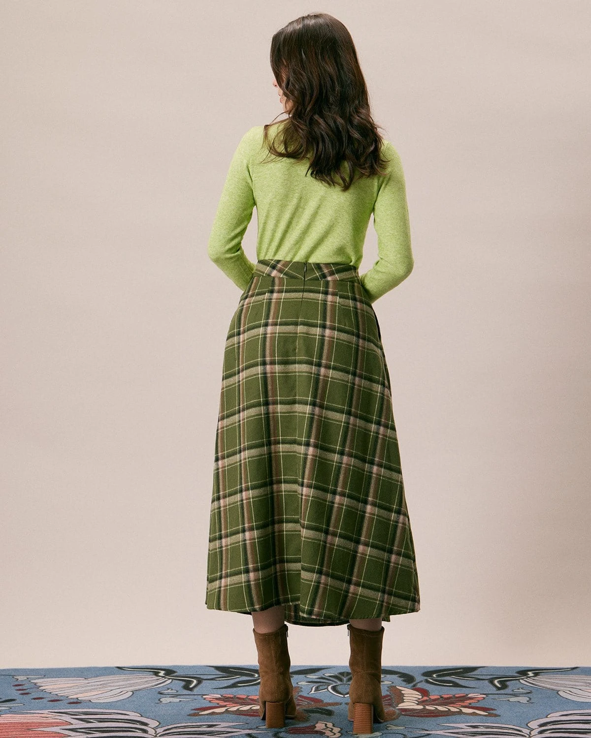 The Green Natural Waisted Plaid Midi Skirt 5 The Green Natural Waisted Plaid Midi Skirt - Image 5