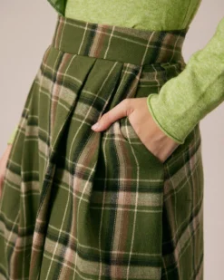 The Green Natural Waisted Plaid Midi Skirt 7 The Green Natural Waisted Plaid Midi Skirt -Deals Dress N Swimwear Store the green plaid pleated midi skirt bottoms rkpe4n 136097