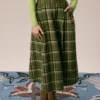 The Green Natural Waisted Plaid Midi Skirt