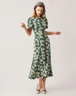 The Green Round Neck Short Sleeve Floral Midi Dress -Deals Dress N Swimwear Store the green round neck floral hollow out maxi dress dresses hwfbz8 947219