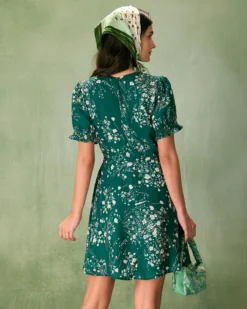 The Green Round Neck Floral Mini Dress 7 The Green Round Neck Floral Mini Dress -Deals Dress N Swimwear Store the green round neck floral mini dress dresses ukk63r