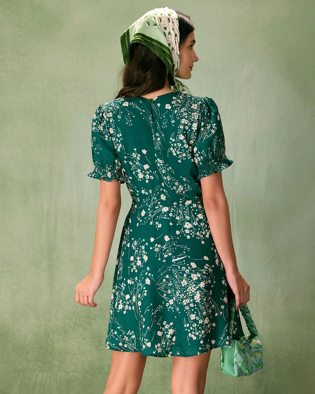 The Green Round Neck Floral Mini Dress 3 The Green Round Neck Floral Mini Dress - Image 3