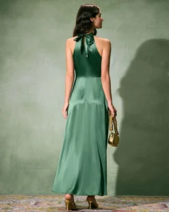 The Green Ruched Satin Maxi Dress -Deals Dress N Swimwear Store the green ruched satin maxi dress dresses e76fww