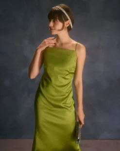 The Green Backless Satin Mermaid Midi Dress -Deals Dress N Swimwear Store the green satin mermaid maxi dress dresses 5fsthc