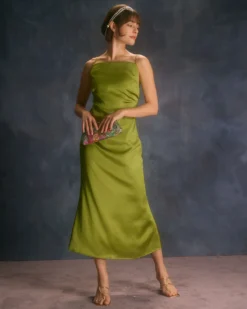 The Green Backless Satin Mermaid Midi Dress -Deals Dress N Swimwear Store the green satin mermaid maxi dress dresses xycydj