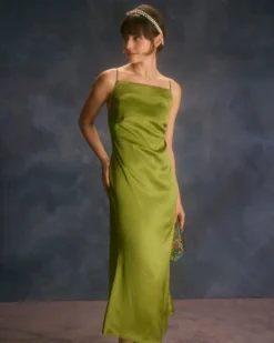 The Green Backless Satin Mermaid Midi Dress