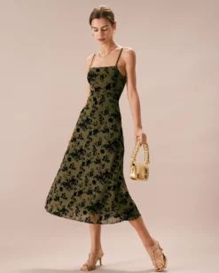 The Green Floral Burnout A-Line Slip Midi Dress -Deals Dress N Swimwear Store the green sleeveless burnout midi dress green dresses mqkznu