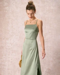 The Green Square Neck Satin Slip Midi Dress 11 The Green Square Neck Satin Slip Midi Dress -Deals Dress N Swimwear Store the green solid satin midi dress dresses 03r1gm