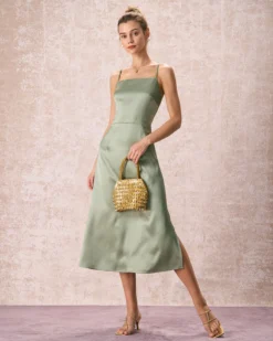 The Green Square Neck Satin Slip Midi Dress 12 The Green Square Neck Satin Slip Midi Dress -Deals Dress N Swimwear Store the green solid satin midi dress dresses 2qmw2h