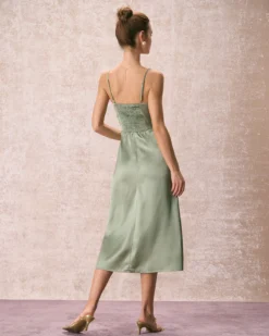 The Green Square Neck Satin Slip Midi Dress 13 The Green Square Neck Satin Slip Midi Dress -Deals Dress N Swimwear Store the green solid satin midi dress dresses uqfkkm