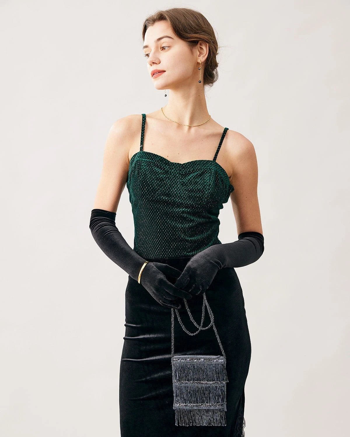 The Green Sweetheart Neck Velvet Crop Cami Top 3 The Green Sweetheart Neck Velvet Crop Cami Top - Image 3