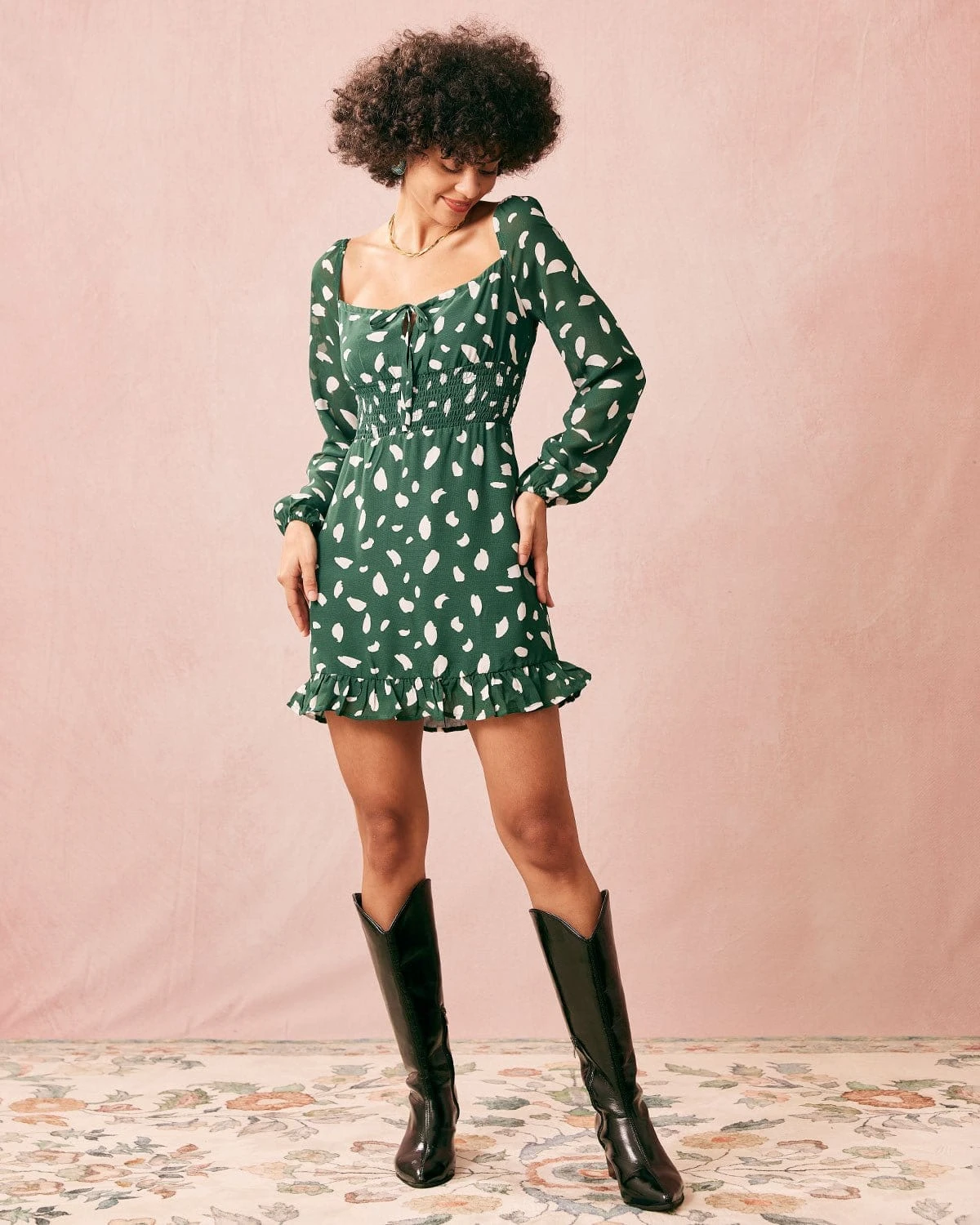 The Green Square Neck Long Sleeve Mini Dress 5 The Green Square Neck Long Sleeve Mini Dress - Image 5