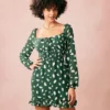 The Green Square Neck Long Sleeve Mini Dress