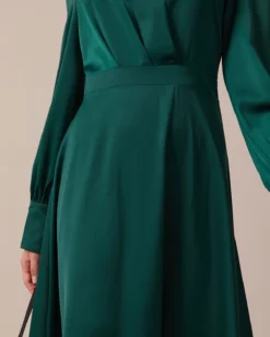The Green Stand Collar Pleated Satin Midi Dress 10 The Green Stand Collar Pleated Satin Midi Dress -Deals Dress N Swimwear Store the green stand pleated satin dress dresses id2bcu 525027