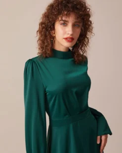 The Green Stand Collar Pleated Satin Midi Dress 9 The Green Stand Collar Pleated Satin Midi Dress -Deals Dress N Swimwear Store the green stand pleated satin dress dresses r3dyjn 781362