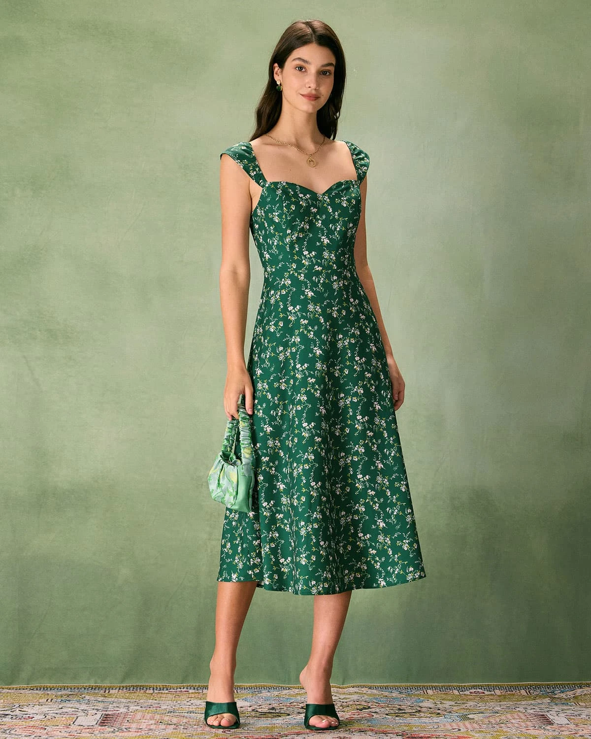 The Green Sweetheart Neck Floral Midi Dress 5 The Green Sweetheart Neck Floral Midi Dress - Image 5