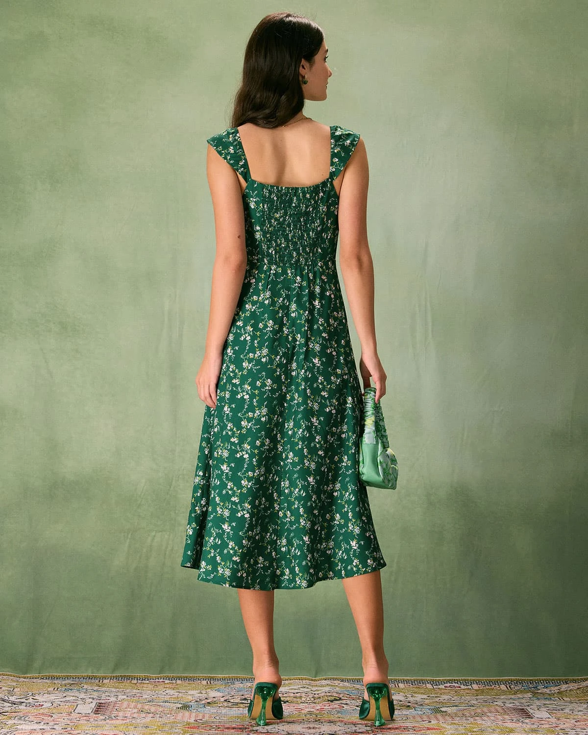 The Green Sweetheart Neck Floral Midi Dress 6 The Green Sweetheart Neck Floral Midi Dress - Image 6