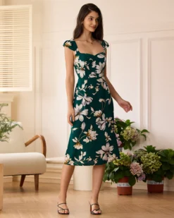 The Green Sweetheart Neck Cap Sleeve Floral Midi Dress 8 The Green Sweetheart Neck Cap Sleeve Floral Midi Dress -Deals Dress N Swimwear Store the green sweetheart neck floral midi dress dresses sbkwv2