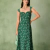 The Green Sweetheart Neck Floral Midi Dress