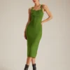 The Green Sweetheart Neck Knit Midi Dress