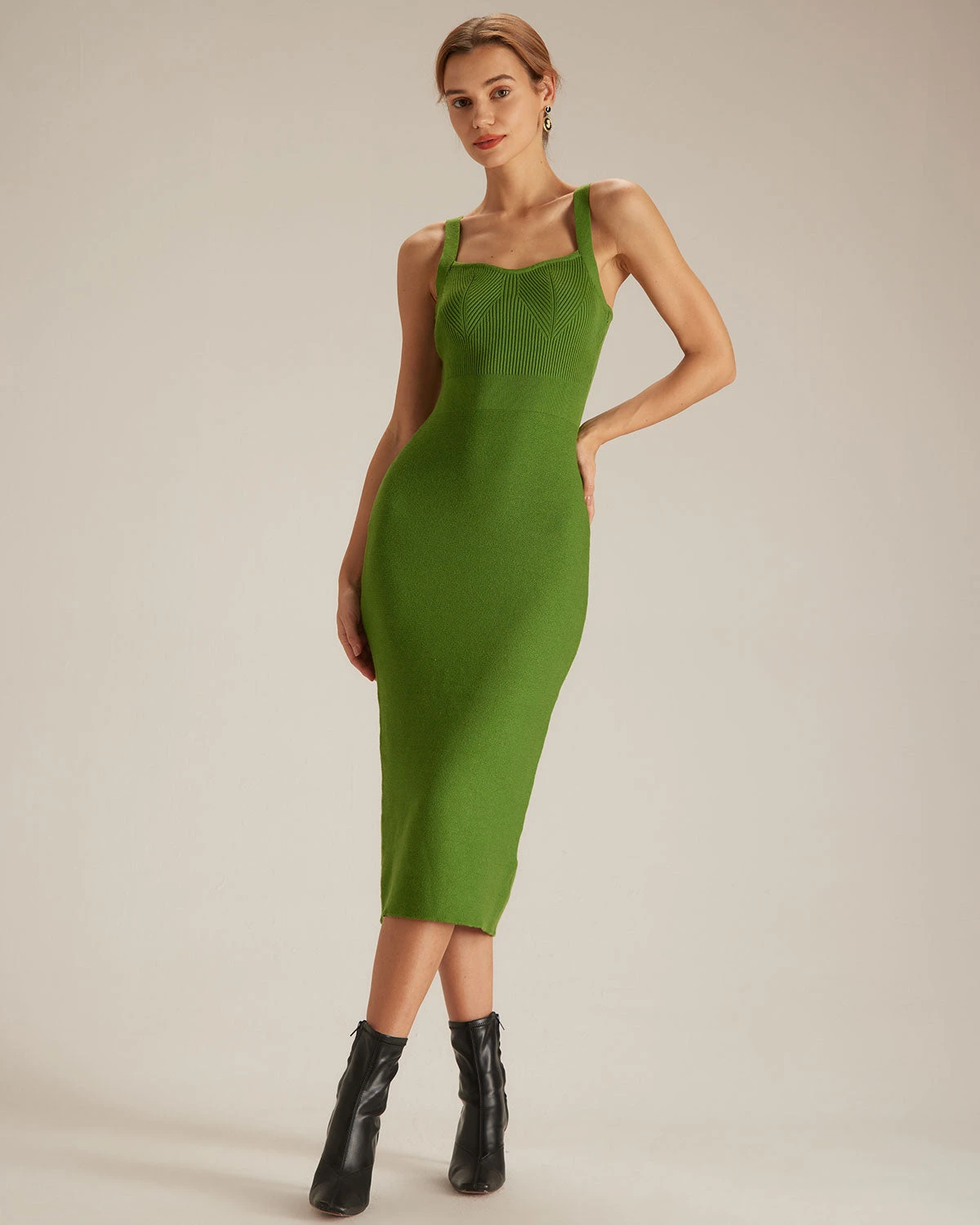 The Green Sweetheart Neck Knit Midi Dress 1 The Green Sweetheart Neck Knit Midi Dress