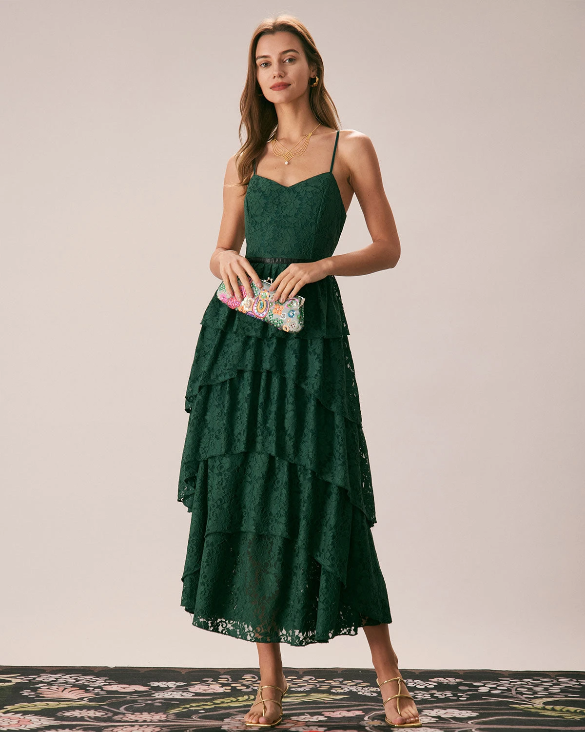 The Green Sweetheart Neck Lace Maxi Dress 2 The Green Sweetheart Neck Lace Maxi Dress - Image 2