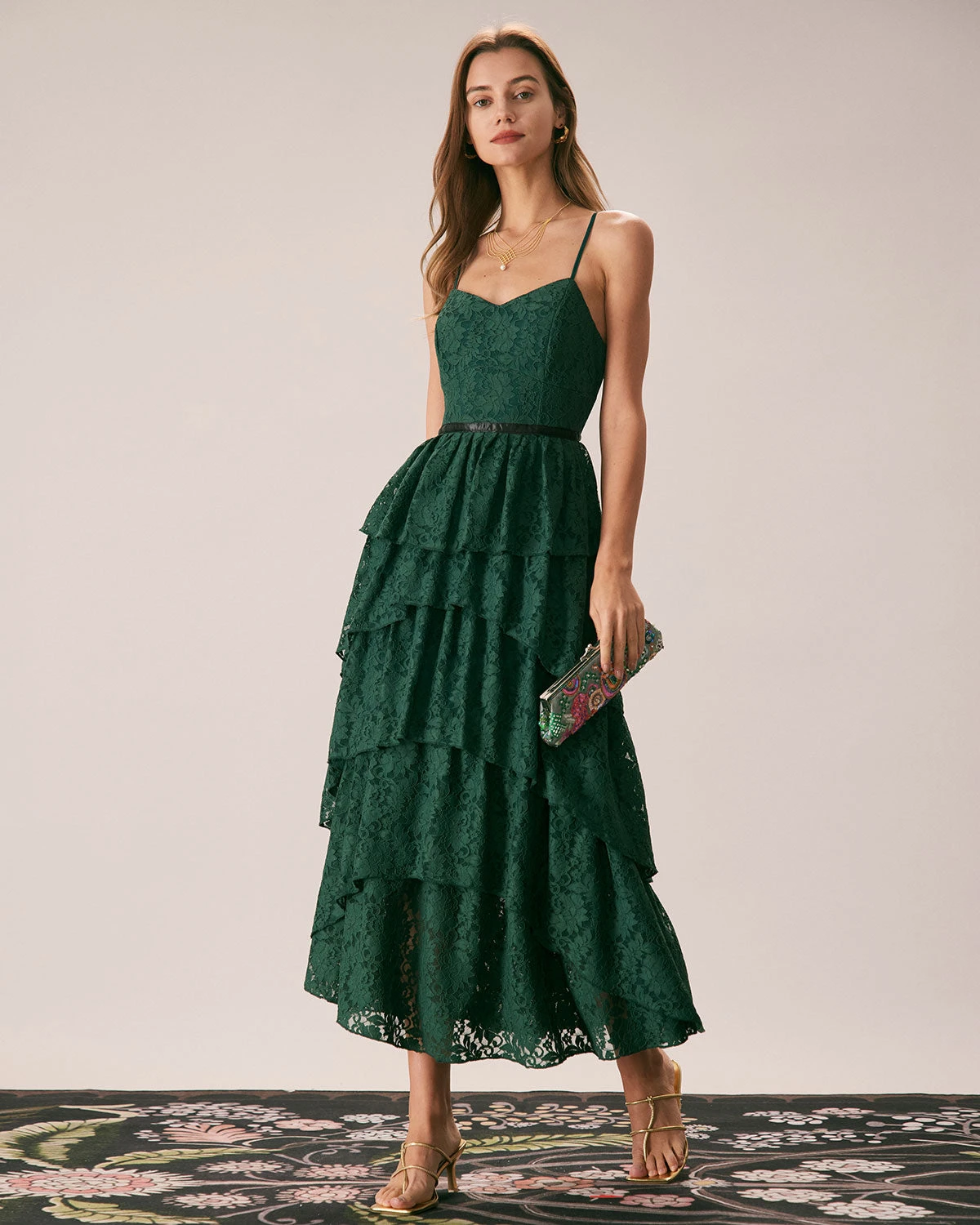 The Green Sweetheart Neck Lace Maxi Dress 1 The Green Sweetheart Neck Lace Maxi Dress