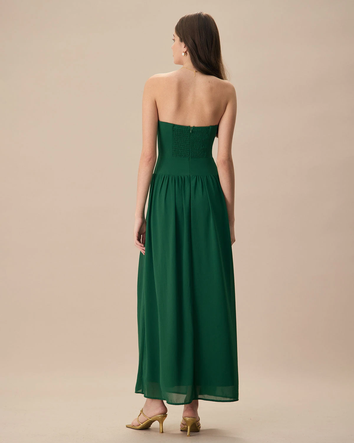 The Green Sweetheart Neck Ruched Maxi Dress 5 The Green Sweetheart Neck Ruched Maxi Dress - Image 5