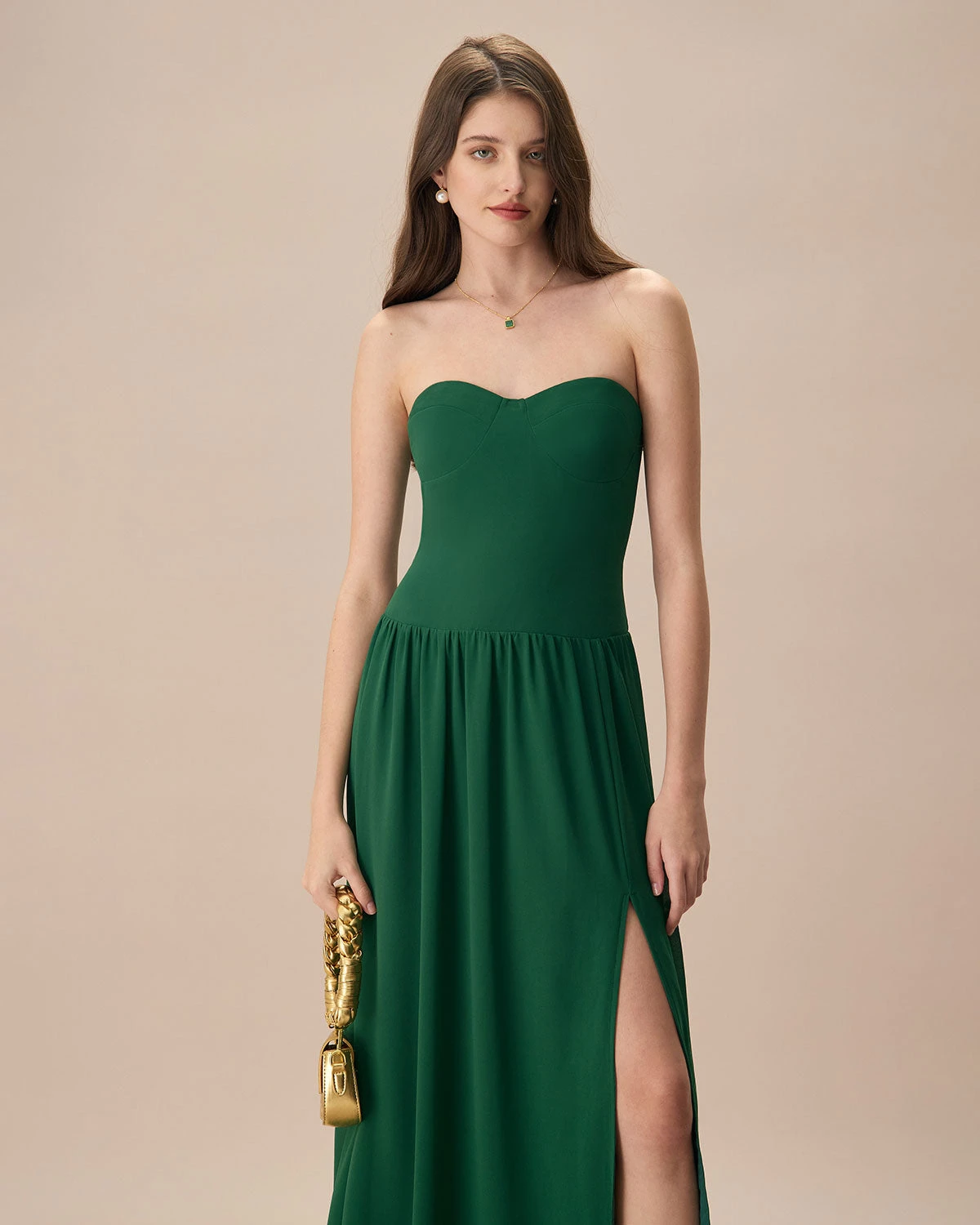 The Green Sweetheart Neck Ruched Maxi Dress 3 The Green Sweetheart Neck Ruched Maxi Dress - Image 3