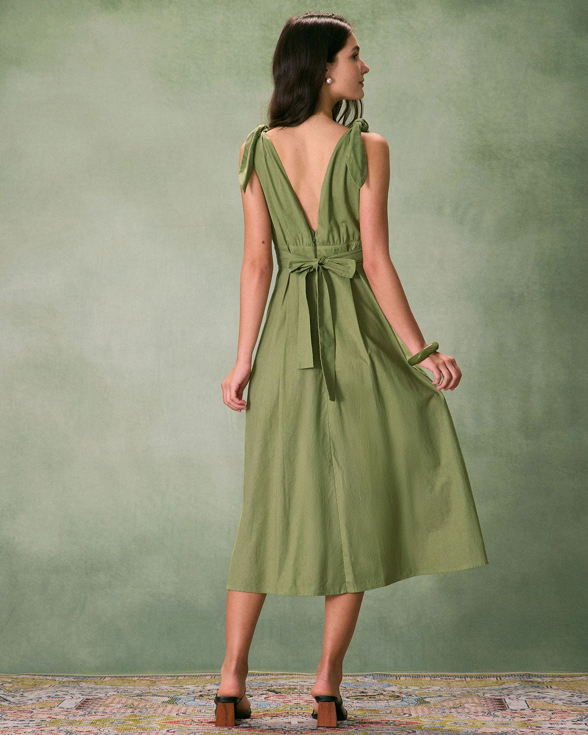 The Green Tie Strap Backless Midi Dress 5 The Green Tie Strap Backless Midi Dress - Image 5