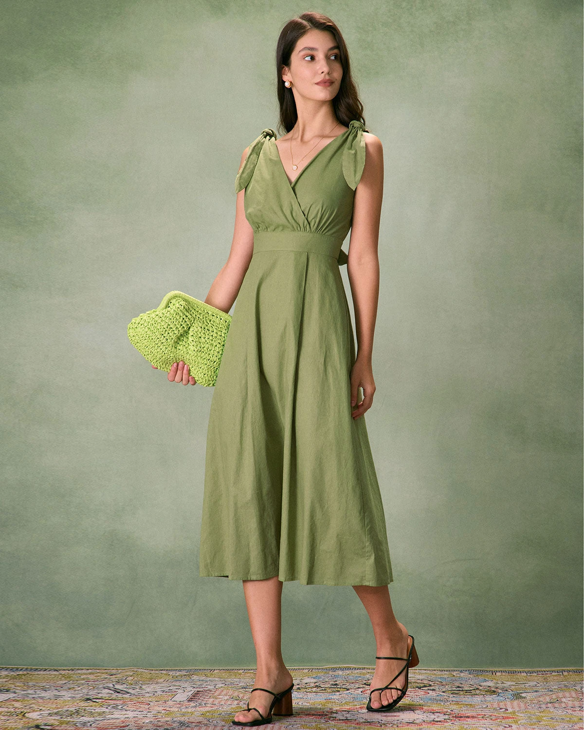 The Green Tie Strap Backless Midi Dress 4 The Green Tie Strap Backless Midi Dress - Image 4