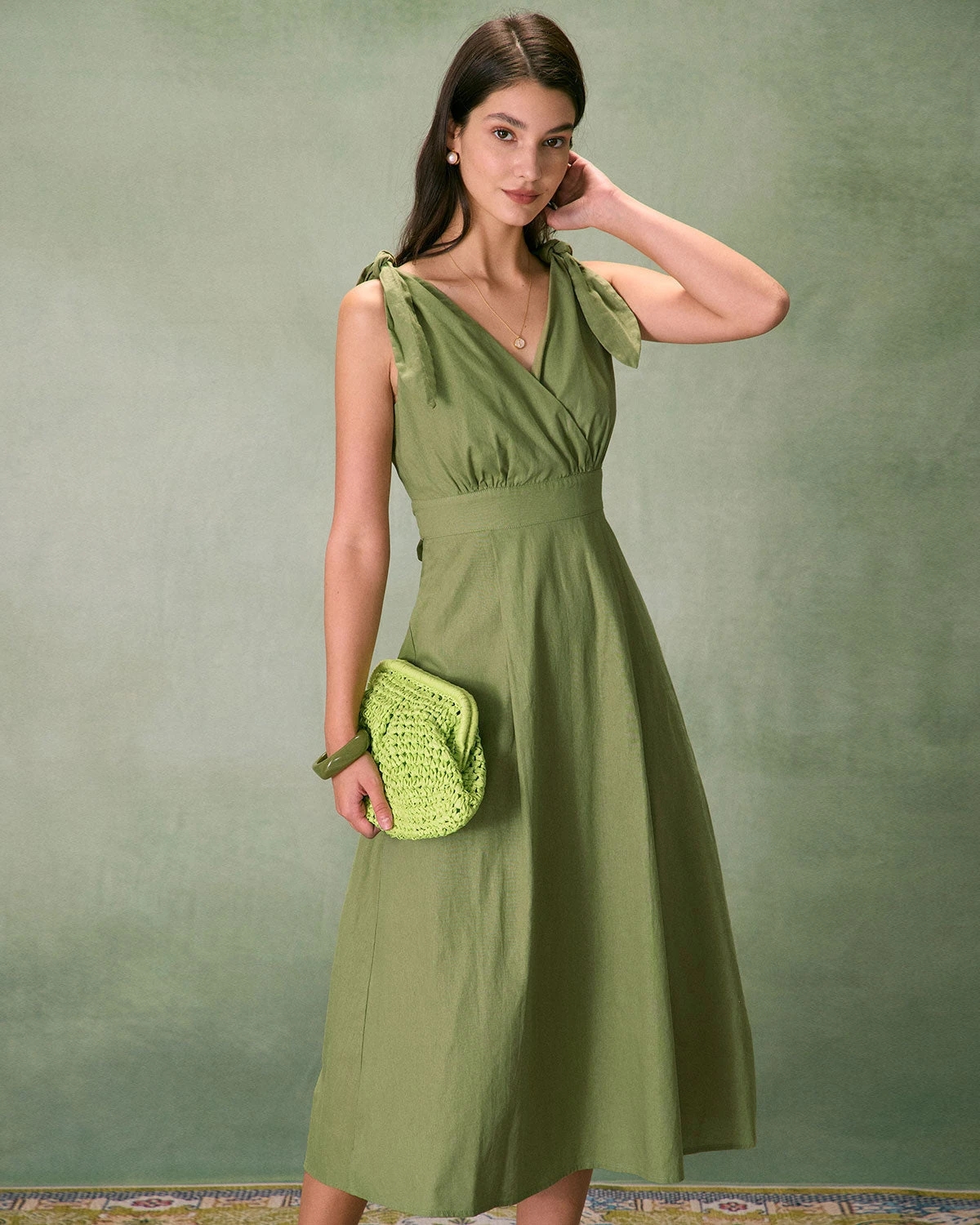 The Green Tie Strap Backless Midi Dress 3 The Green Tie Strap Backless Midi Dress - Image 3