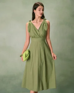 The Green Tie Strap Backless Midi Dress