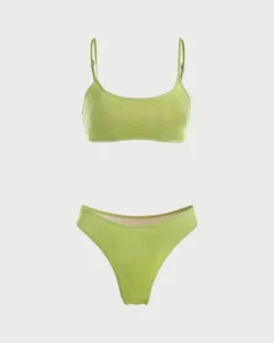 The Green U Neck Lurex Backless Bikini Set