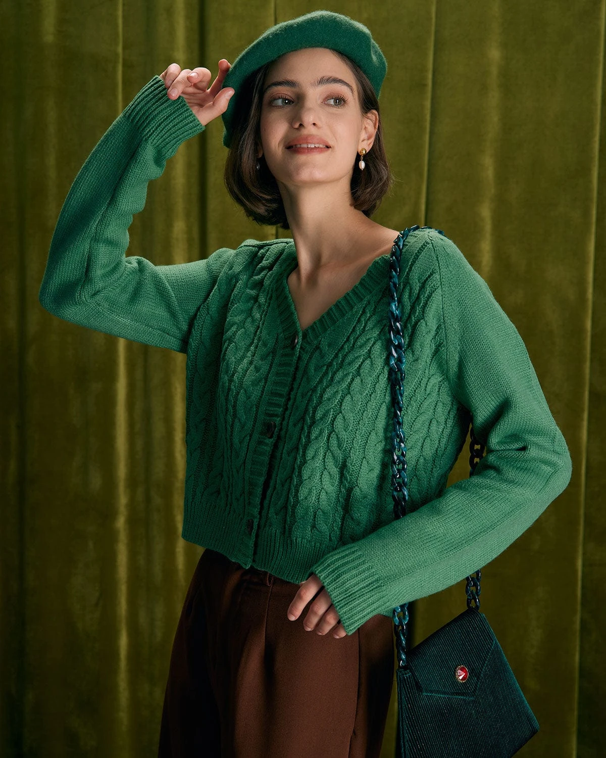 The Green V Neck Ribbed Cable Cardigan 3 The Green V Neck Ribbed Cable Cardigan - Image 3