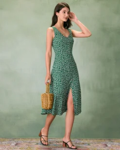 The Green V Neck Floral Button Midi Dress -Deals Dress N Swimwear Store the green v neck floral button midi dress dresses iyic6m