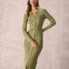 The Green V Neck Bodycon Knit Midi Dress