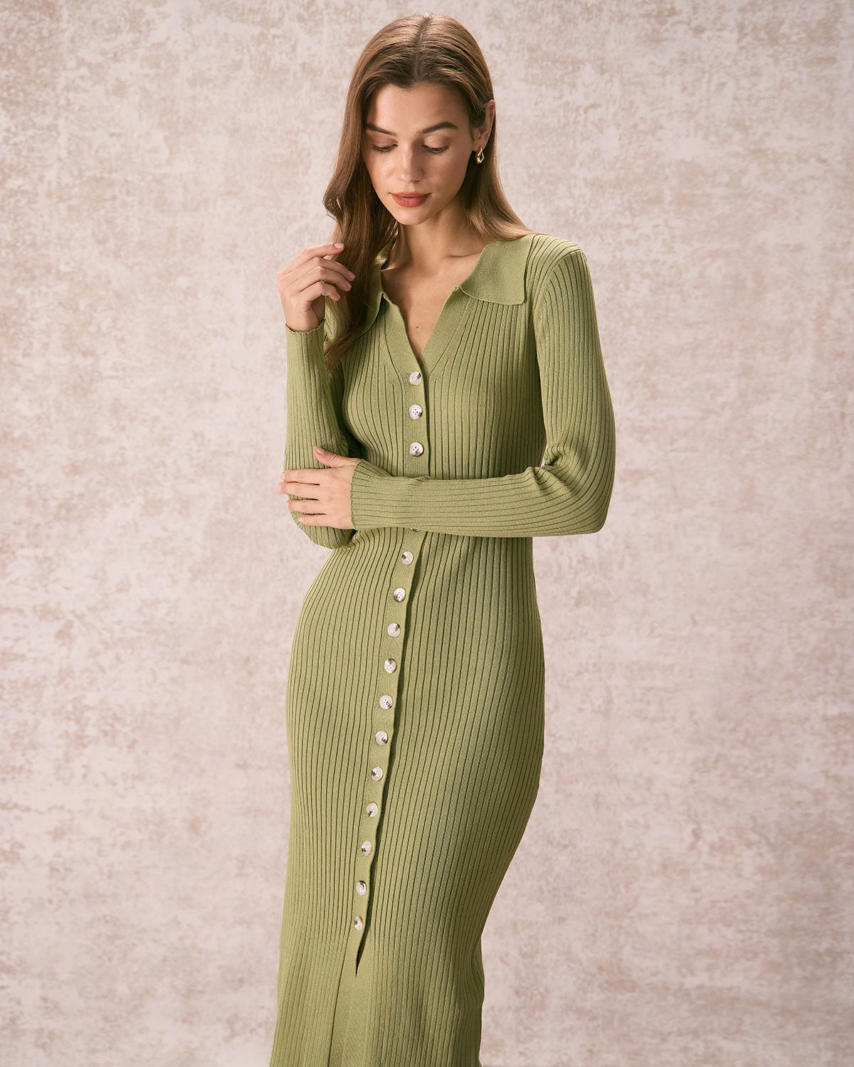 The Green V Neck Bodycon Knit Midi Dress 4 The Green V Neck Bodycon Knit Midi Dress - Image 4