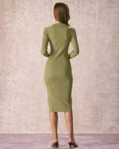 The Green V Neck Bodycon Knit Midi Dress 9 The Green V Neck Bodycon Knit Midi Dress -Deals Dress N Swimwear Store the green v neck knit maxi dress dresses zvee6x