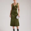The Green V Neck Cutout Velvet Midi Dress