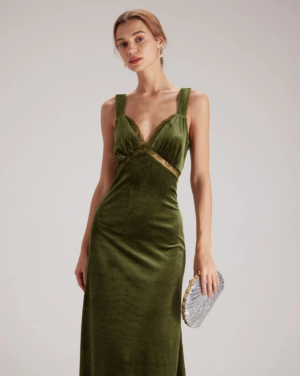 The Green V Neck Cutout Velvet Midi Dress 3 The Green V Neck Cutout Velvet Midi Dress - Image 3