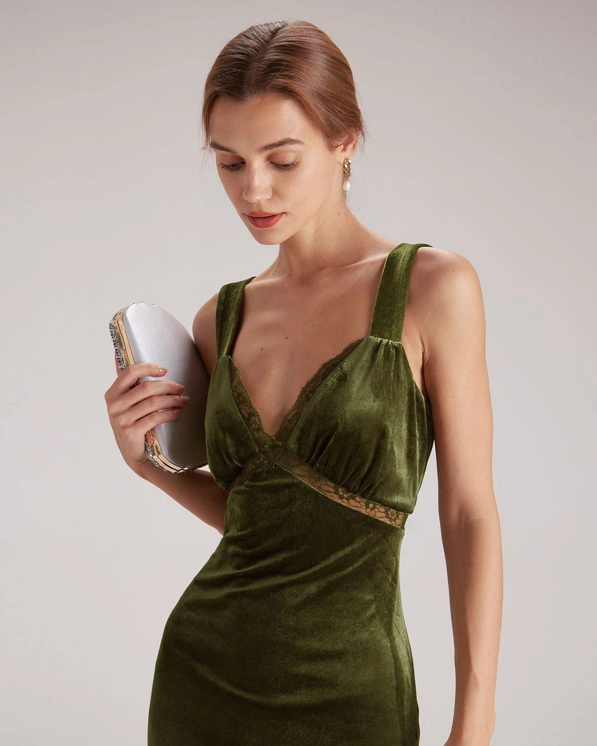 The Green V Neck Cutout Velvet Midi Dress 2 The Green V Neck Cutout Velvet Midi Dress - Image 2