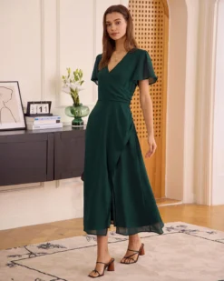 The Green V Neck Button Wrap Maxi Dress -Deals Dress N Swimwear Store the green v neck wrap button maxi dress dresses gaf3tu