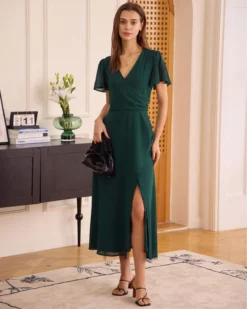 The Green V Neck Button Wrap Maxi Dress -Deals Dress N Swimwear Store the green v neck wrap button maxi dress green dresses 1x0rty