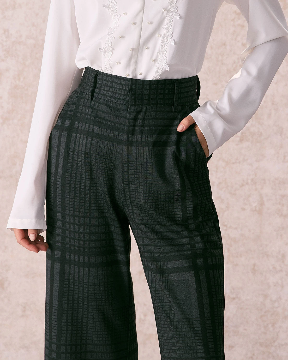 The Grey High Waisted Plaid Wide Leg Pants 2 The Grey High Waisted Plaid Wide Leg Pants - Image 2