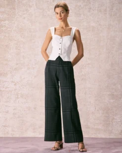 The Grey High Waisted Plaid Wide Leg Pants 11 The Grey High Waisted Plaid Wide Leg Pants -Deals Dress N Swimwear Store the grey high waisted plaid wide leg pants bottoms tbcf24
