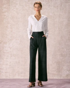 The Grey High Waisted Plaid Wide Leg Pants 9 The Grey High Waisted Plaid Wide Leg Pants -Deals Dress N Swimwear Store the grey high waisted plaid wide leg pants bottoms tutvcn