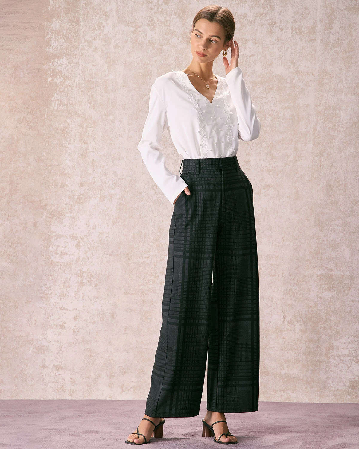 The Grey High Waisted Plaid Wide Leg Pants 4 The Grey High Waisted Plaid Wide Leg Pants - Image 4