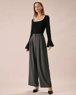 The Grey Pleated Button Fly Straight Pants -Deals Dress N Swimwear Store the grey pleated straight pants bottoms uf95wg
