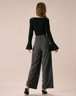 The Grey Pleated Button Fly Straight Pants -Deals Dress N Swimwear Store the grey pleated straight pants bottoms ws90o6